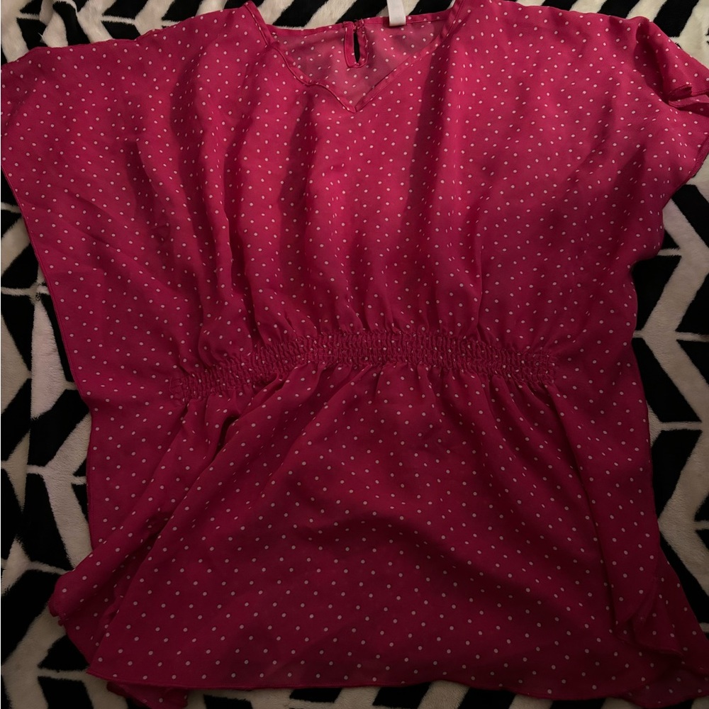 Pink, short sleeve, polkadot shirt